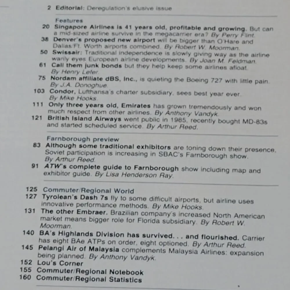 Air Transport World Magazine - September 1988 - Farnborough Airshow Preview